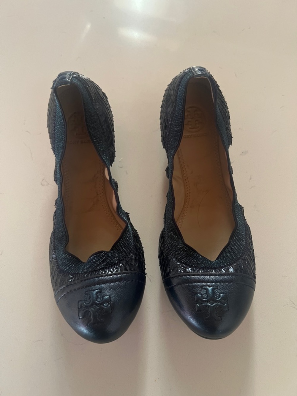 Tory Burch blue Leather textured ballet Flats